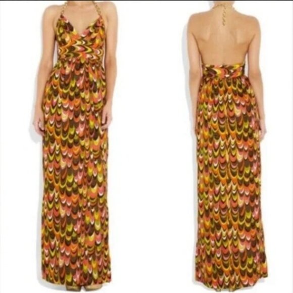 MILLY NY GOLD CHAIN HALTER MAXI DRESS - Picture 2 of 12